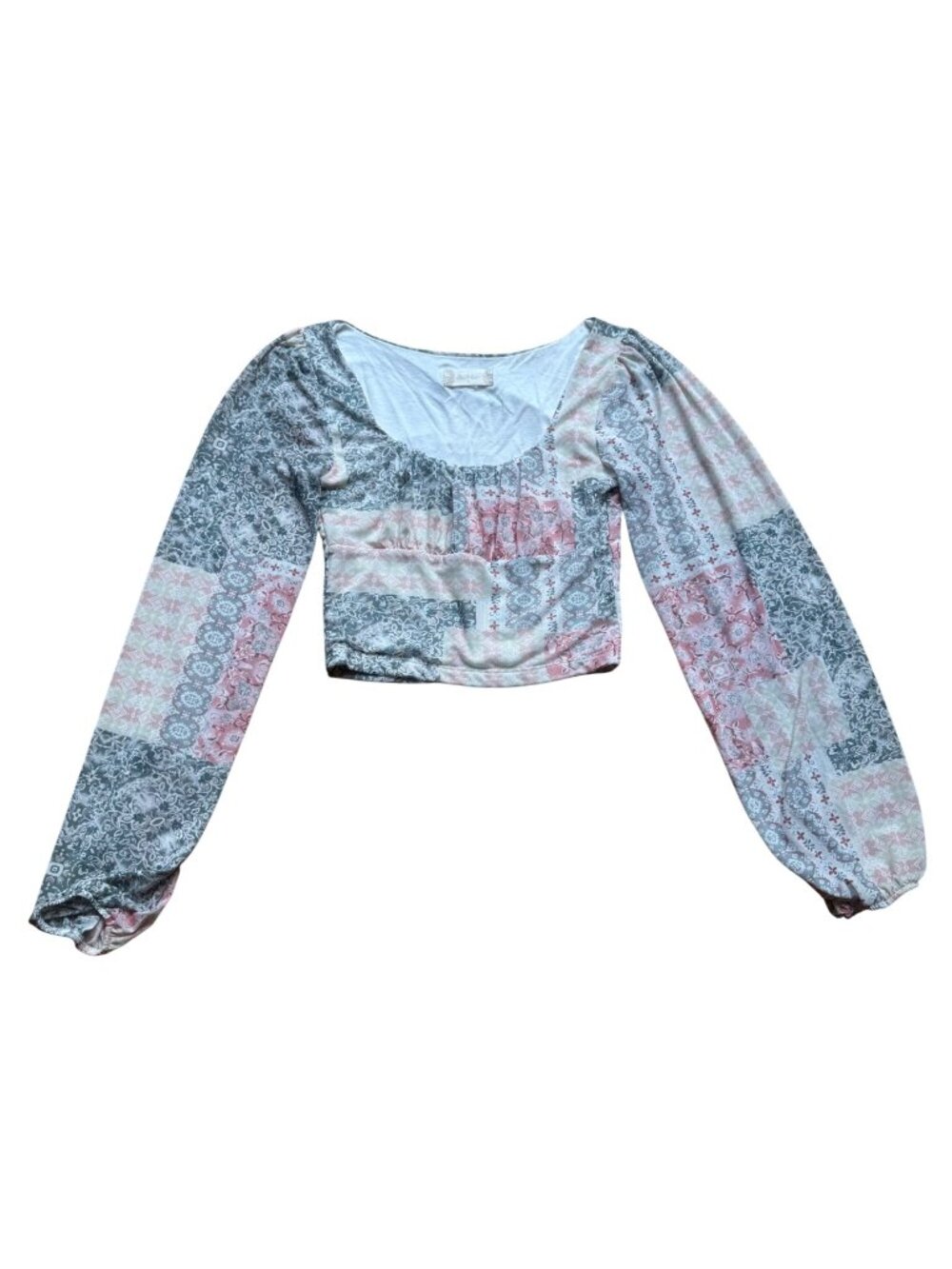 Altar’d State Patchwork Floral Peasant Crop Top Balloon Sleeve Size Small